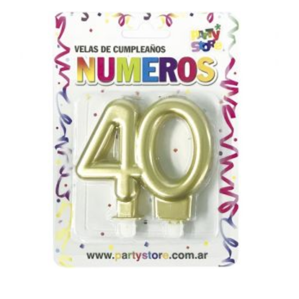 Vela Número Doble Metalizada Dorada 40 Años