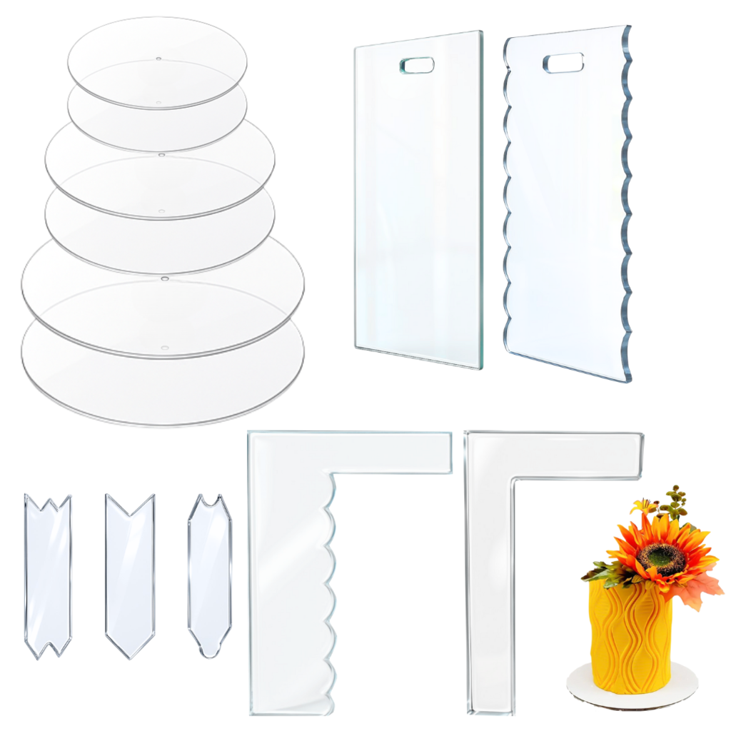 Set Repostería Acrílico Discos de 15, 21 y 25 cm + 7 Scrapers - 13 Piezas