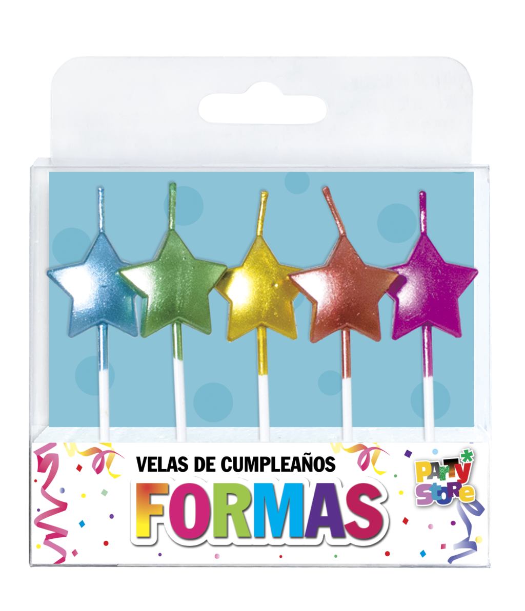 Velas Formas - Set Estrellas Metalizadas x 5 Unidades