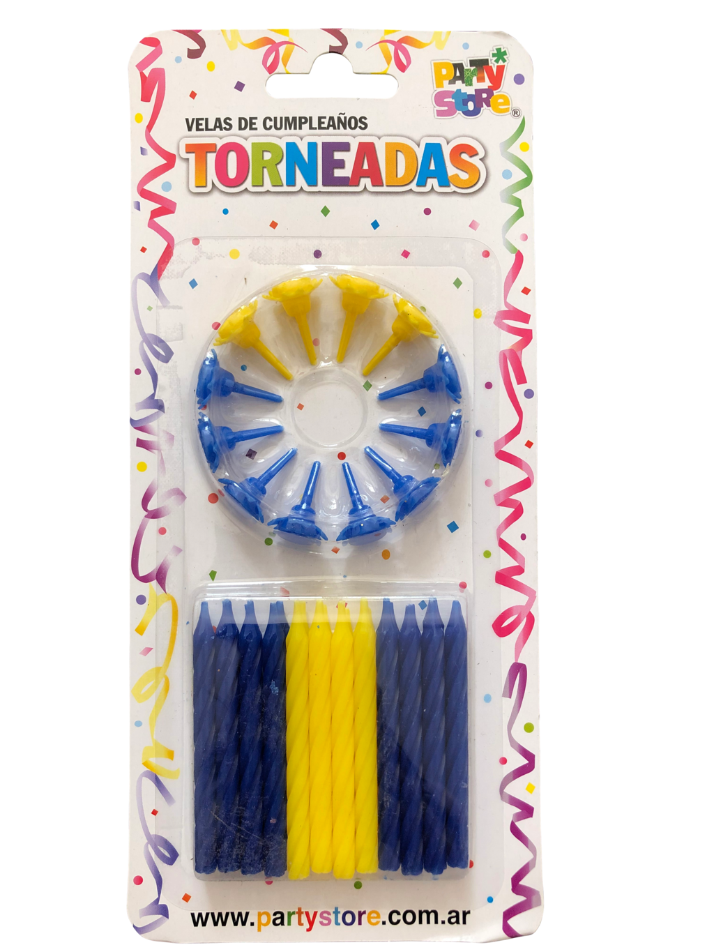 Velas de Cumplea帽os Torneadas Azules y Amarillas X24
