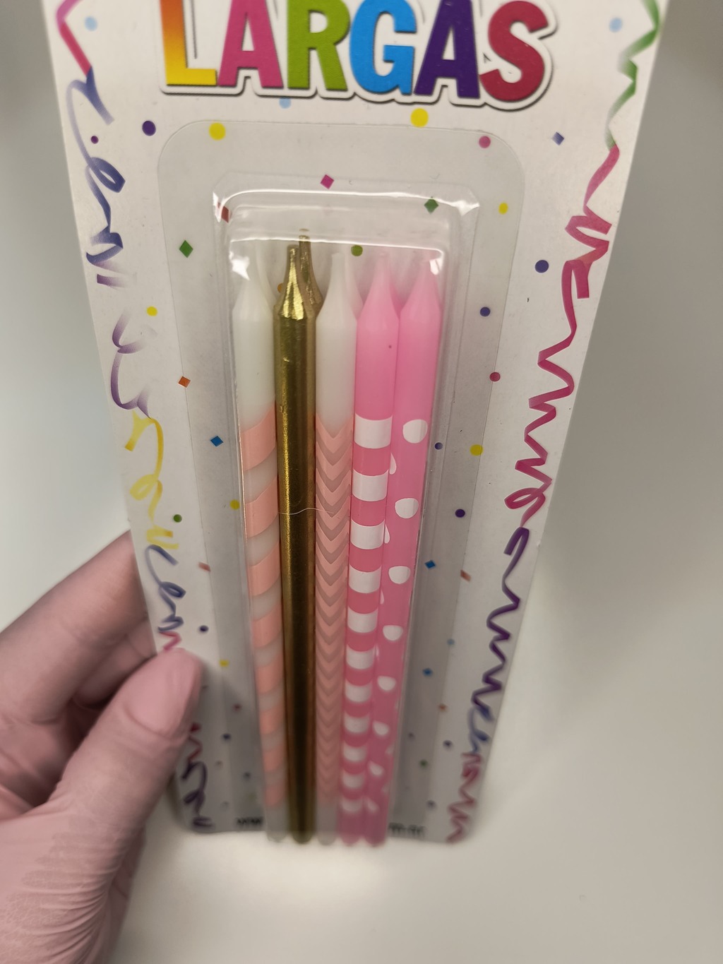 Velas Largas Impresas 15 Cm Lunares Rayas Rosadas 10 Unidades - Image 4