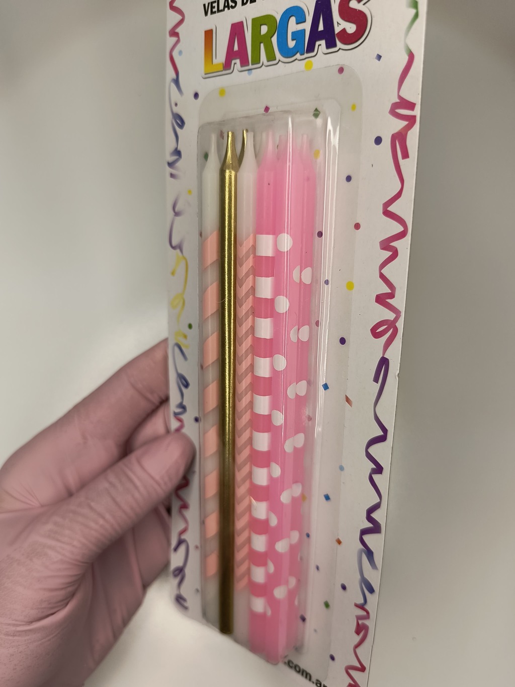 Velas Largas Impresas 15 Cm Lunares Rayas Rosadas 10 Unidades - Image 2
