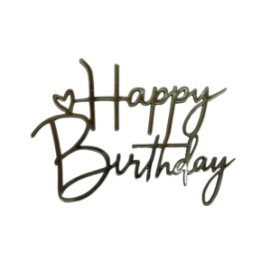 Topper Frontal “Happy Birthday” Plástico Espejado Plateado